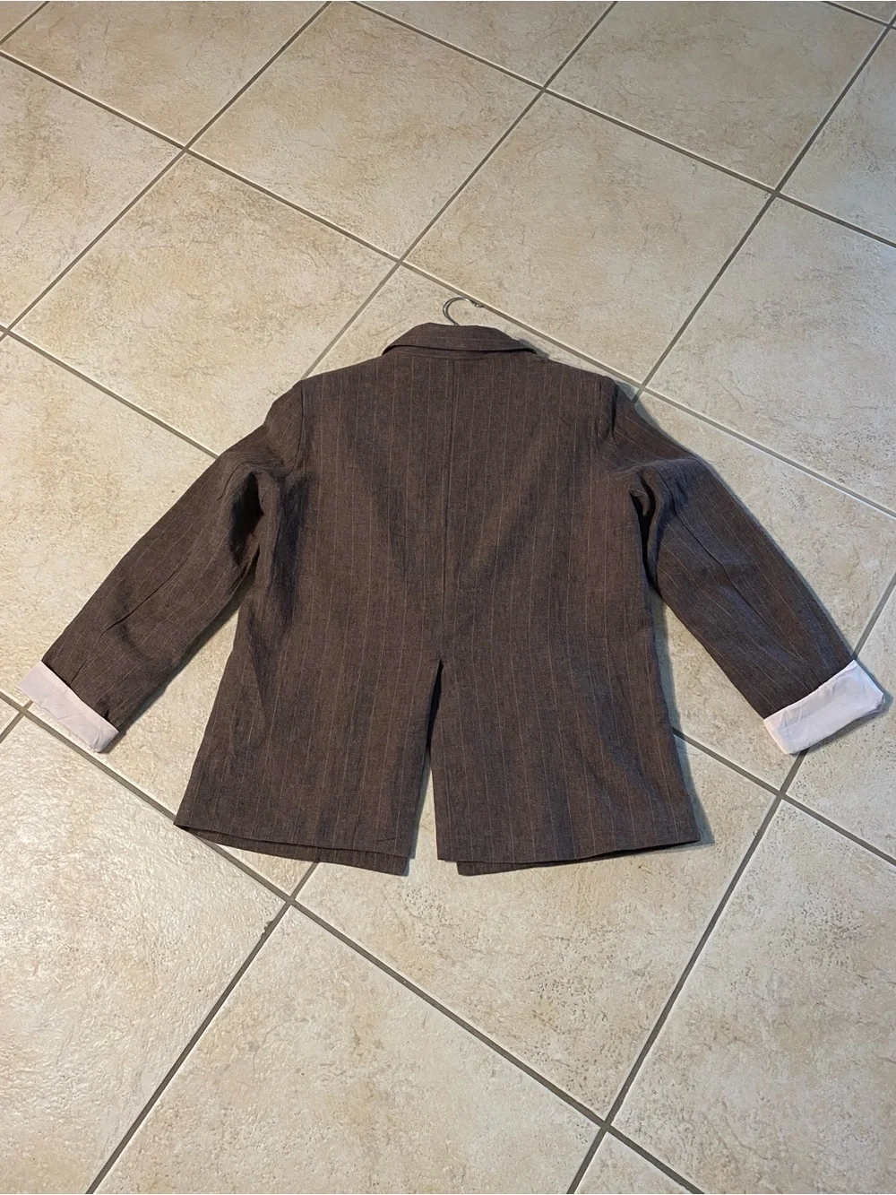 Tahari Linen Brown Pinstripe Women's open Blazer